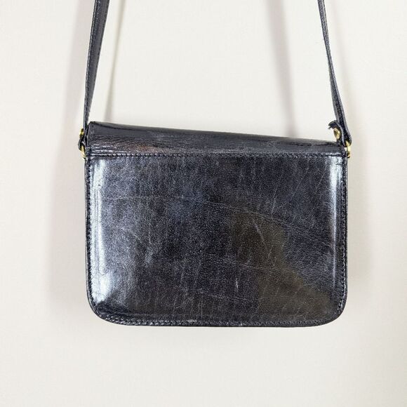 Vintage Black Leather Mini Bag Horse Logo Mirror & Card Slots - Picture 5 of 8